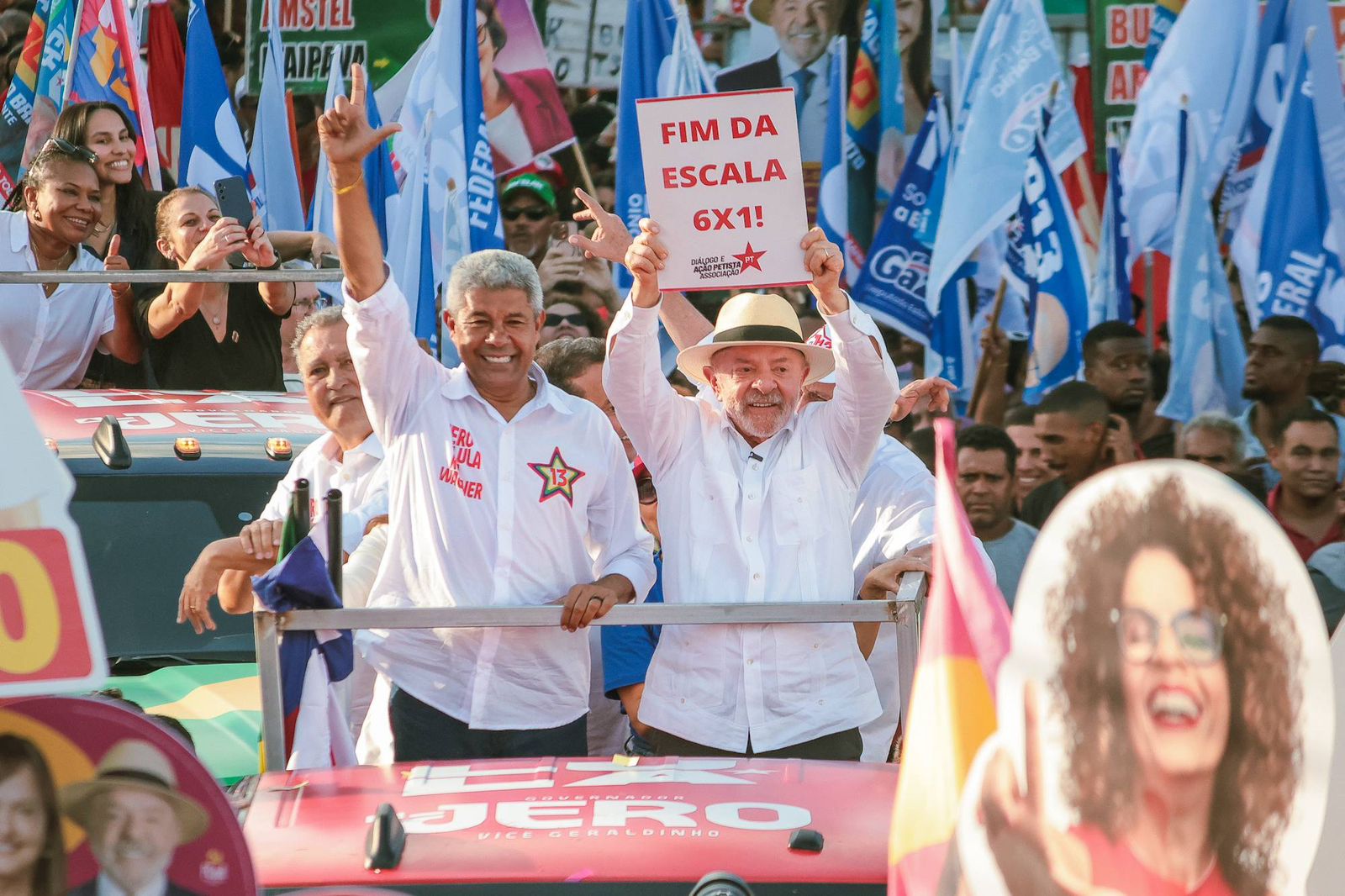 Lula e Jerônimo abrem caminhada em Salvador pedindo fim da escala 6x1