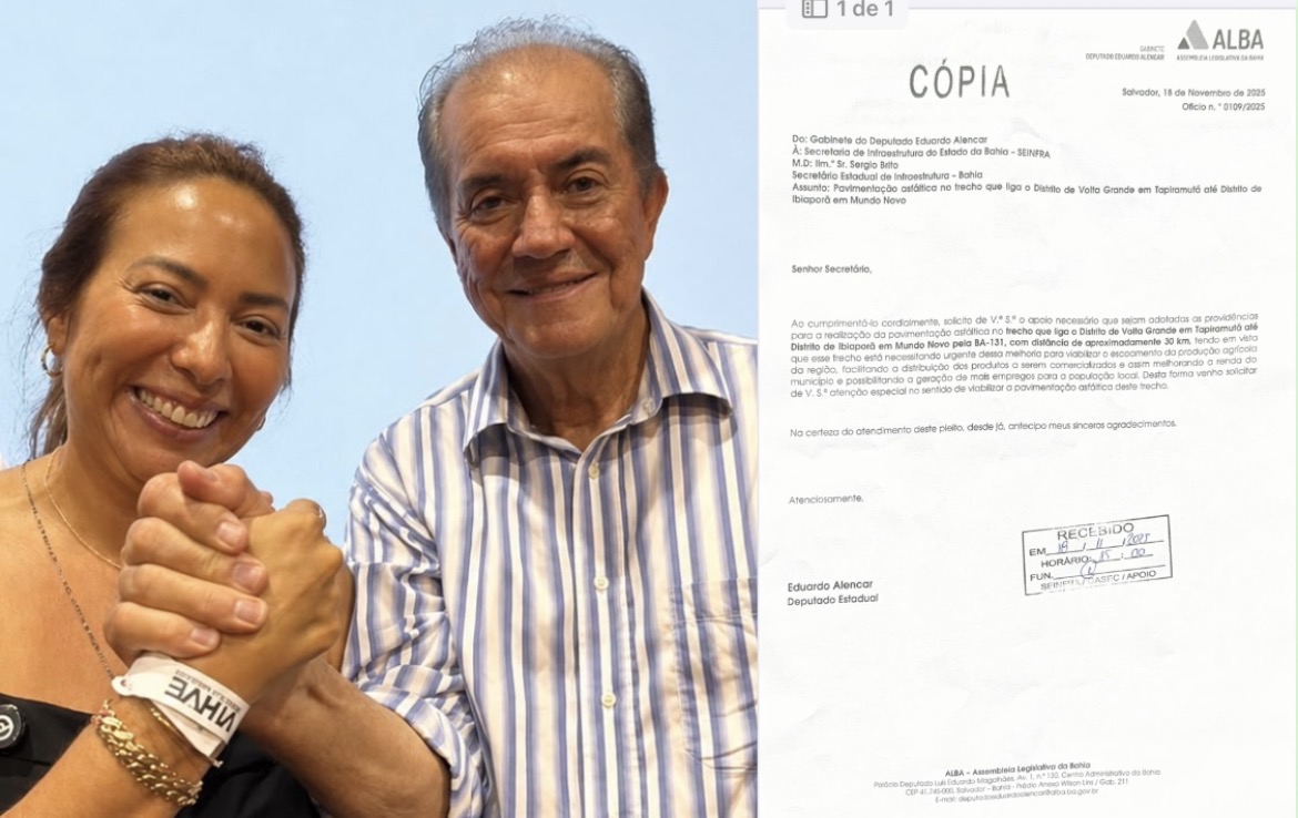 Ofício protocolado em 2025 registra solicitação de Eduardo Alencar para pavimentação da BA-131